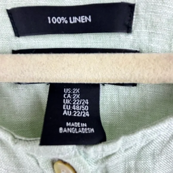 Tahari 100% Linen Women’s Tunic Top Button up Light Green Size 2X Lagenlook Flow - Picture 6 of 10
